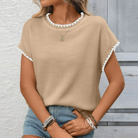 Vmvidoty Women's Sweater Vest Striped Pullover Tank Top Round Neck Cap Sleeve Lightweight 2026 Summer Casual Clothes Khaki XL
