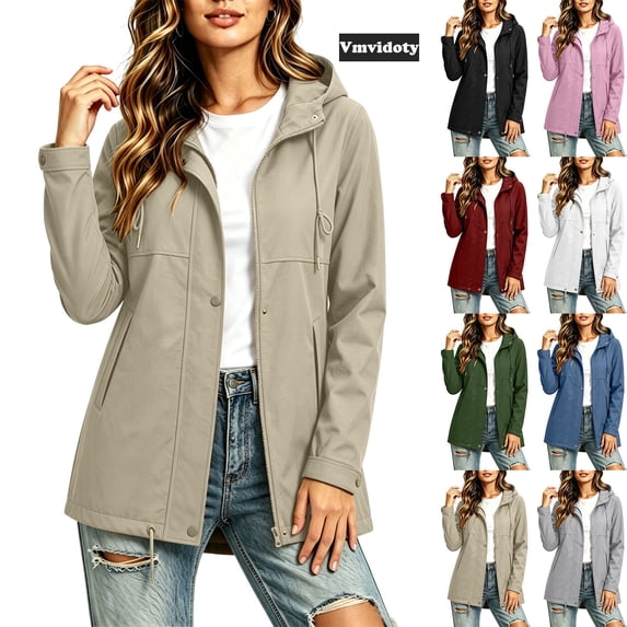 Vmvidoty Women's and Women's Plus Size Waterproof Active Outdoor Softshell Raincoat Windbreaker with Hood for Women Hiking and Travel Fall and Winter Khaki S