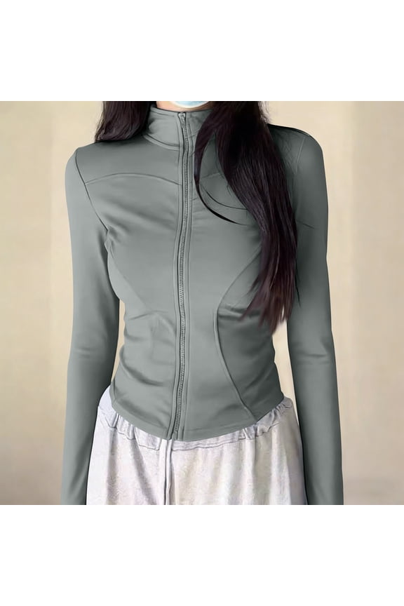Women's Workout Jacket Lightweight Zip Up Yoga Jacket Cropped Athletic Slim Fit Tops Gray M