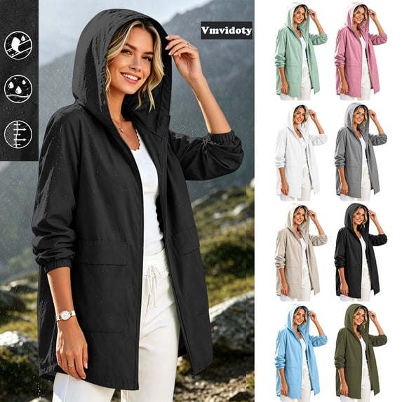 Vmvidoty Women's and Women's Plus Full Zip Up Active Jacket Hooded Workout Jacket with Pockets Black M