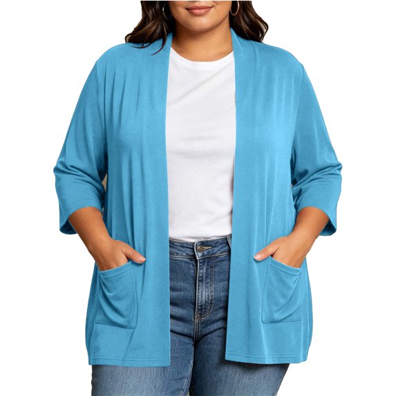 Vmvidoty Women's and Women's Plus Size Cardigan for Women 3/4 Sleeve Casual Open Front Light Cardigan Blue 5XL