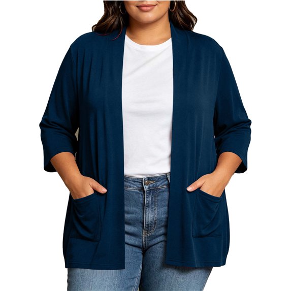 Vmvidoty Women's and Women's Plus Size Cardigan for Women 3/4 Sleeve Casual Open Front Light Cardigan Navy 3XL