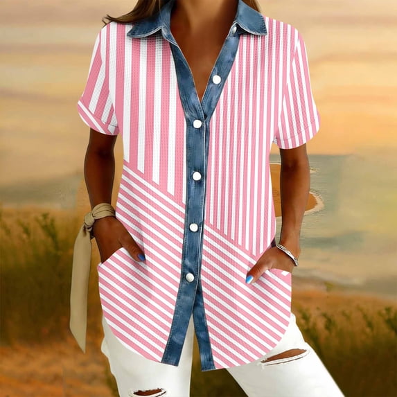Vmvidoty Womens Basic Blouse Summer Tops 2026 Loose Short Sleeve Clothes Pink M