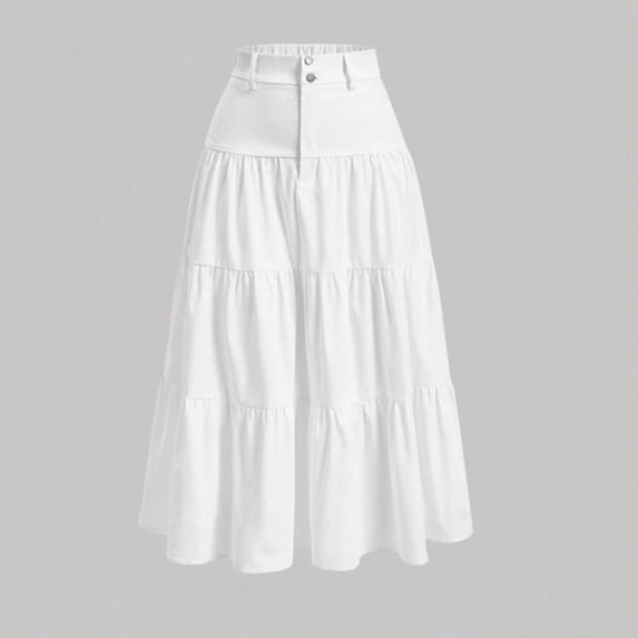 Vmvidoty Womens Boho Maxi Skirts Flowy Flared Ruffle Long Skirts Beach Vacation Elastic Waisted Summer Skirts White XS
