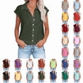 thumbnail image 1 of Vmvidoty Womens Button Down Shirts Cotton Linen Sleeveless Blouses 2026 Summer V Neck Basic Casual Tops for Women S-5XL Army Green S, 1 of 7