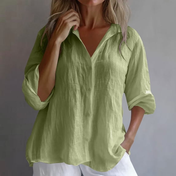Vmvidoty Womens Button Down Shirts Long Sleeve Work Office Button Up Dress Shirt 2026 Yellow L