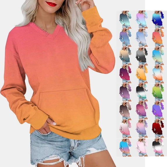 Vmvidoty Womens Casual V neck Sweatshirt Long Sleeve Tops Cute Pullover Loose Fit Orange1 S