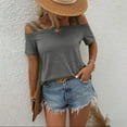thumbnail image 1 of Vmvidoty Womens Cold Shoulder Tops Short Sleeve Cute Summer Spring Beach Vacation T Shirts Fashion Outfits Basic Clothes Gray XXL, 1 of 7