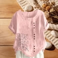thumbnail image 1 of Vmvidoty Womens Cotton Linen Tops Fashion Casual Solid Cotton Linen Shirts Crew Neck Buttons Short Sleeve Tunic Blouse Summer Tops for Women 2026 Pink XXXXL, 1 of 5