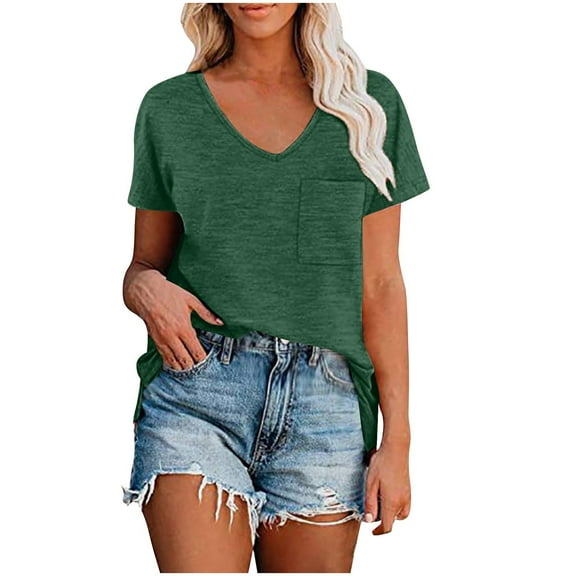 Vmvidoty Womens Cotton Tops Cap Short Sleeve Crop V Neck Basic Shirts Boxy Casual Spring Summer Clothing Green XXL