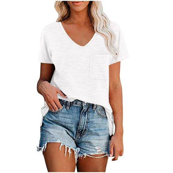 Vmvidoty Womens Cotton Tops Cap Short Sleeve Crop V Neck Basic Shirts Boxy Casual Spring Summer Clothing White XXL