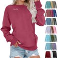 thumbnail image 1 of Vmvidoty Womens Crew Neck Sweatshirt with Pockets Hoodless Hoodies Fleece Pullover Casual Loose Fit Long Sleeve Tops Hot Pink S, 1 of 6