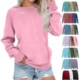 thumbnail image 1 of Vmvidoty Womens Crew Neck Sweatshirt with Pockets Hoodless Hoodies Fleece Pullover Casual Loose Fit Long Sleeve Tops Pink XL, 1 of 5