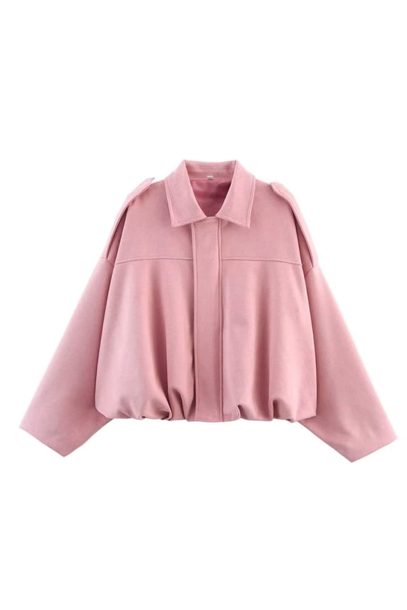 Womens Faux Suede Bomber Jacket Casual Lapel Pilot Cropped Coat Oversized Motorcycle Jackets 2026 Outerwear Pink XL