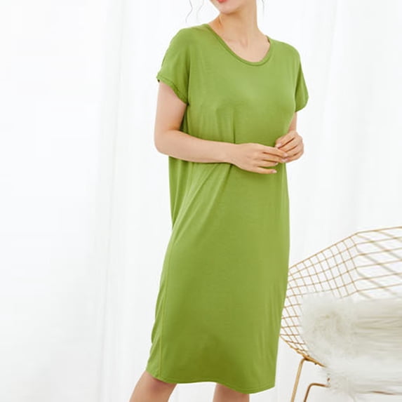 Vmvidoty Womens Flowy 100% Cotton Sleepwear Dress Short Sleeve Maxi Loose Crew Neck Casual Sleepshirt Green XL