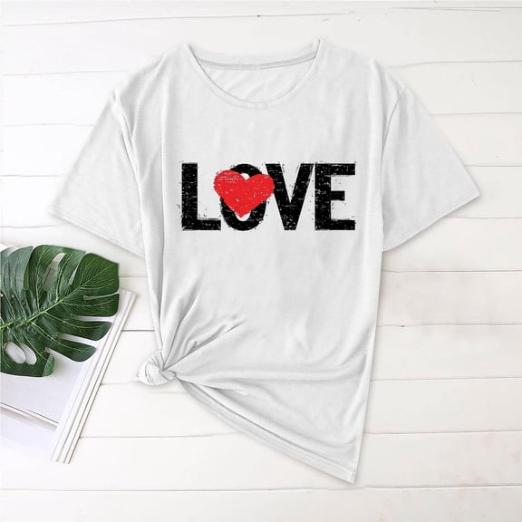 Vmvidoty Womens Love Shirt Causl Loose Short Sleeve Letter Heart Graphic Tee Summer Tops White XXL