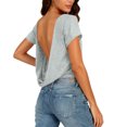 thumbnail image 1 of Vmvidoty Womens Open Back Tops for Women Trendy Backless Shirt Short Sleeve Slim Fit Going Out Top Basic Clothes Gray S, 1 of 8