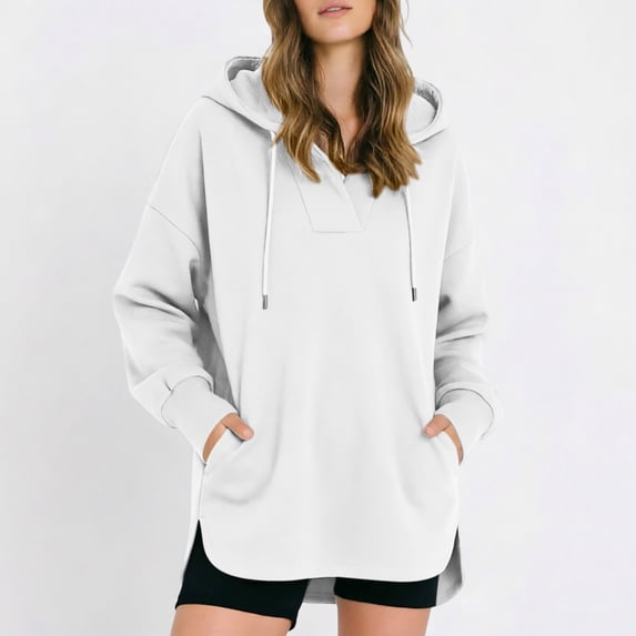 Vmvidoty Womens Oversized Hoodies Long Sleeve Sweatshirts Hooded Pullover Shirt Casual Tops with Pockets White 2XL