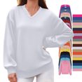 thumbnail image 1 of Vmvidoty Womens Oversized Long Sleeve V Neck Sweatshirts Soft Loose Basic Pullover Tops, Casual Daily Wear, Trendy Fashion Fall Winter Clothing White 2XL, 1 of 6