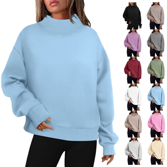 Vmvidoty Womens Oversized Sweatshirts Long Sleeve Tops Fall Winter Clothes Turtleneck Cozy Outfits Pullover Light Blue XL