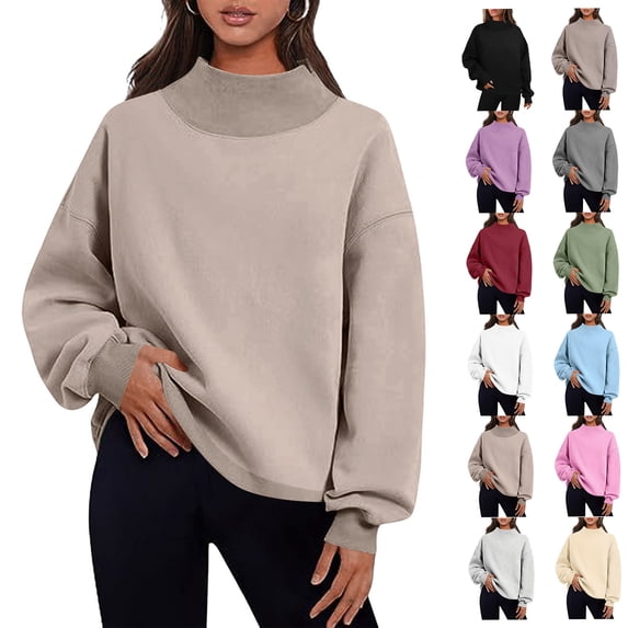 Vmvidoty Womens Oversized Sweatshirts Long Sleeve Tops Fall Winter Clothes Turtleneck Cozy Outfits Pullover Light Khaki S