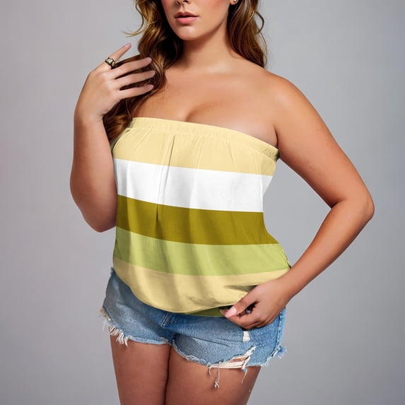 Vmvidoty Women's Tube Tops Summer Casual Bandeau Tank Casual Strapless Blouse Off The Shoulder Tunic Shirts Yellow 3XL