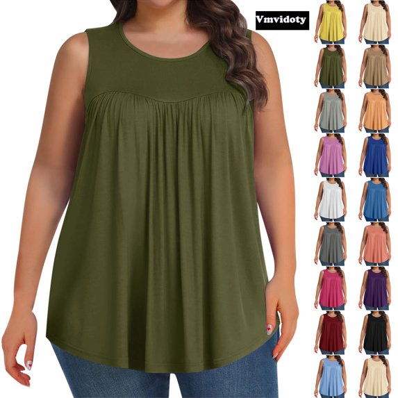 Vmvidoty Womens Oversized Tops Sleeveless Round Neck T-Shirt For Spring Shirts Clothes Everyday Wear Army Green XL