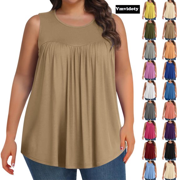 Vmvidoty Womens Oversized Tops Sleeveless Round Neck T-Shirt For Spring Shirts Clothes Everyday Wear Khaki 5XL