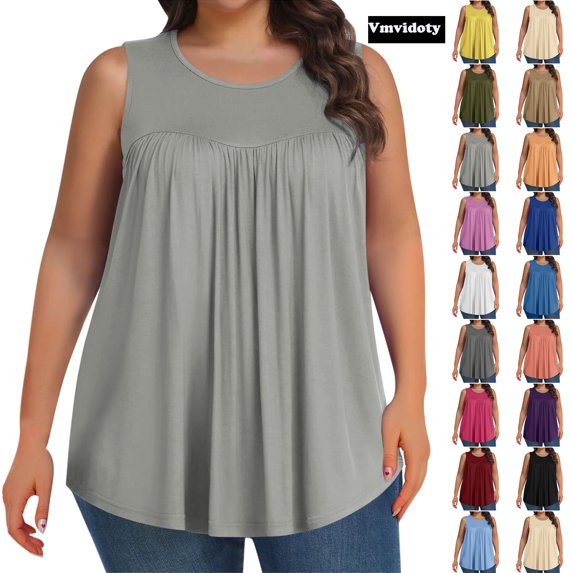 Vmvidoty Womens Oversized Tops Sleeveless Round Neck T-Shirt For Spring Shirts Clothes Everyday Wear Light Gray 5XL