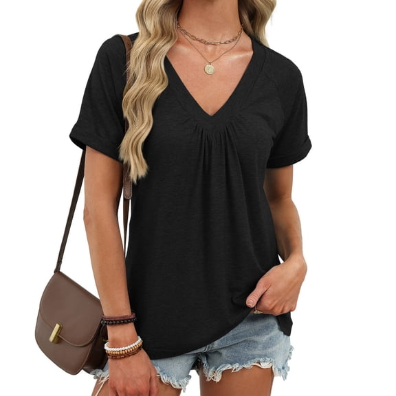 Vmvidoty Womens Plus Size Classic-fit Short-sleeve V-neck T-shirt Black XXL