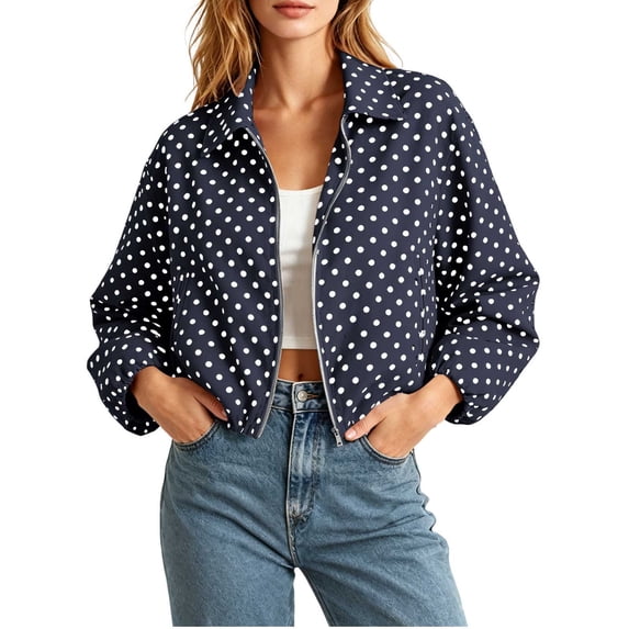 Vmvidoty Polka Dot Cropped Zip-Up Fashion Jackets Women's (Navy, XS)