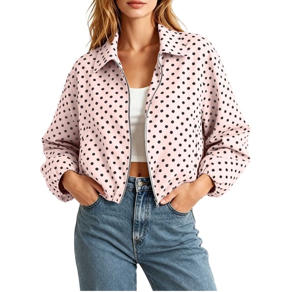 Vmvidoty Polka Dot Cropped Zip-Up Fashion Jackets Women's (Pink, S)