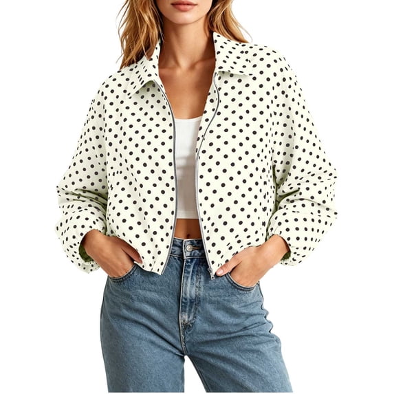 Vmvidoty Polka Dot Cropped Zip-Up Fashion Jackets Women's (White, M)