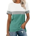 thumbnail image 1 of Vmvidoty Womens Popular Tops Color Block Ruffled Crewneck Women Striped Summer Casual Tee Loose Fit Shirt Green M, 1 of 7