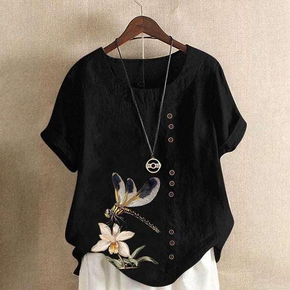 Vmvidoty Womens Round Neck Short Sleeve Shirts Soft Plus Size T Shirts Basic Tees for 2026 Spring and Summer Black M