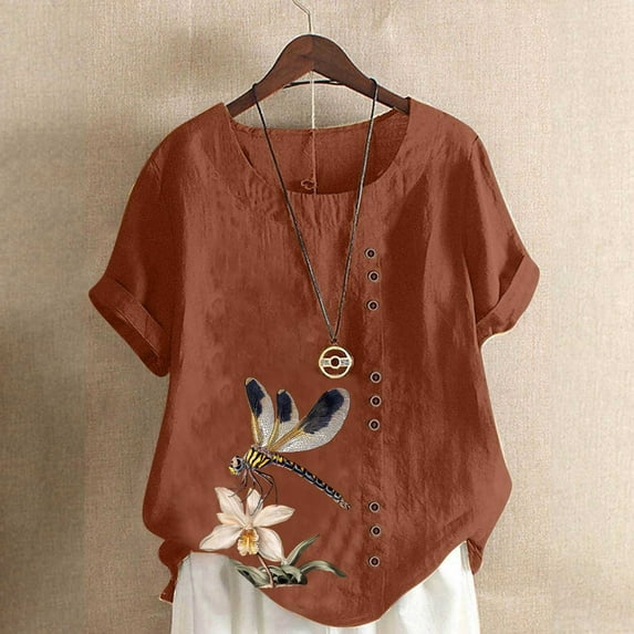 Vmvidoty Womens Round Neck Short Sleeve Shirts Soft Plus Size T Shirts Basic Tees for 2026 Spring and Summer Coffee L