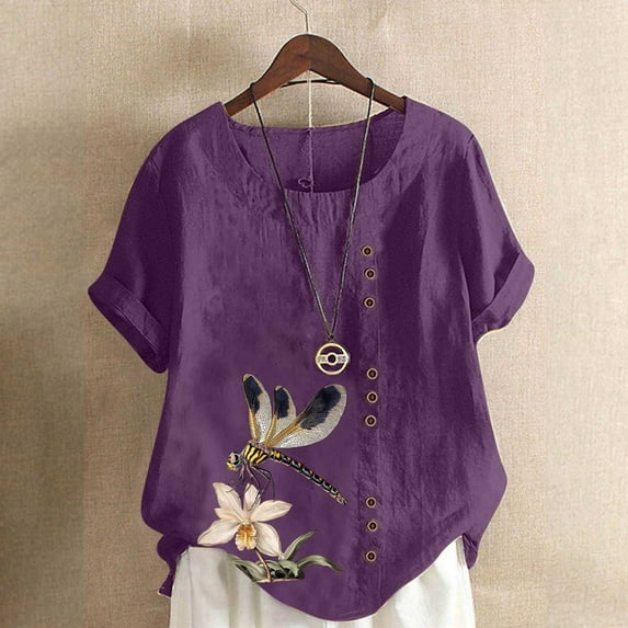 Vmvidoty Womens Round Neck Short Sleeve Shirts Soft Plus Size T Shirts Basic Tees for 2026 Spring and Summer Purple S