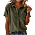 thumbnail image 1 of Vmvidoty Womens Short Sleeve Shirts V Neck Collared Button Down Shirt Tops with Pockets Army Green L, 1 of 5