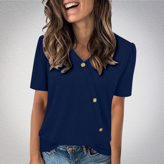 Vmvidoty Womens Short Sleeve V-Neck Shirts Beach Vacation Casual Summer Loose Fit Tops 2026 Navy XL