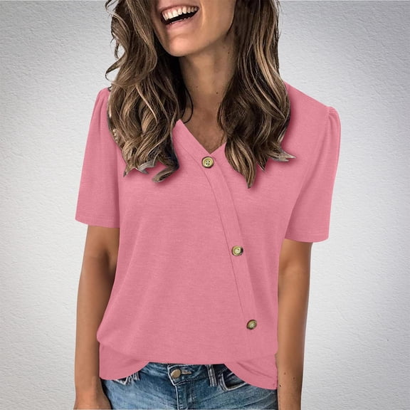 Vmvidoty Womens Short Sleeve V-Neck Shirts Beach Vacation Casual Summer Loose Fit Tops 2026 Pink S