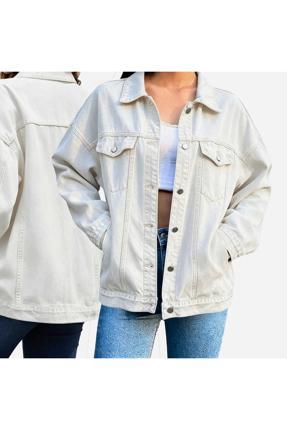 Womens Stretch Button Down Long Sleeve Pockets Denim Jean Trucker Jacket White 2XL