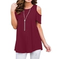 thumbnail image 1 of Vmvidoty Womens Summer Cold Shoulder Tops Casual Short Sleeve V Neck Cute Front Knot Ruched Shirred T Shirt Blouse Wine XXXL, 1 of 7