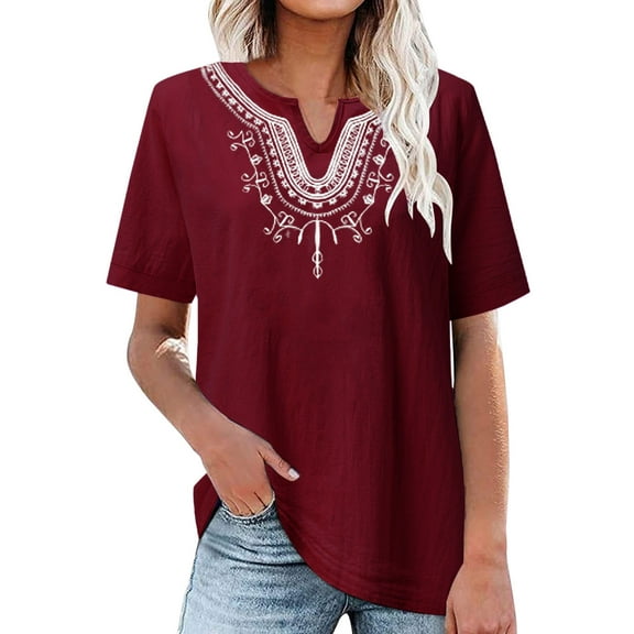 Vmvidoty Womens Summer Tops 2026 Short Sleeve Shirts V Neck Blouses Casual Loose Fit Trendy Clothes Wine S