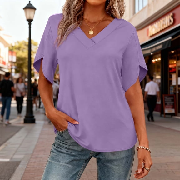 Vmvidoty Womens Summer Tops Short Dolman Sleeve Shirts 2026 Fashion V Neck Outfits Clothes Purple S
