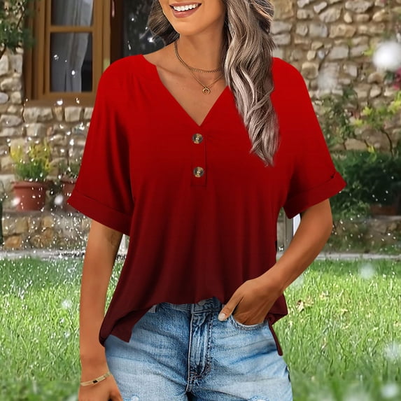 Vmvidoty Womens Summer Tops Short Sleeve Basic Casual V Neck T Shirts Trendy Fashion 2026 Red M