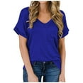 thumbnail image 1 of Vmvidoty Womens Summer Tops V Neck T Shirts Cap Sleeve Business Casual Outfits Loose Fit Beach Vacation Clothes Basic Tees Blue XXL, 1 of 5