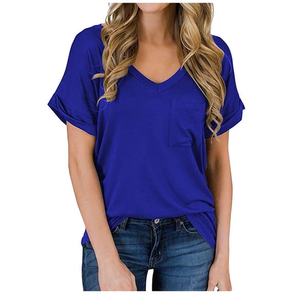 Vmvidoty Womens Summer Tops V Neck T Shirts Cap Sleeve Business Casual Outfits Loose Fit Beach Vacation Clothes Basic Tees Blue XXL