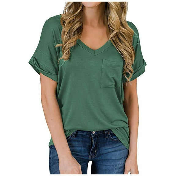 Vmvidoty Womens Summer Tops V Neck T Shirts Cap Sleeve Business Casual Outfits Loose Fit Beach Vacation Clothes Basic Tees Green L