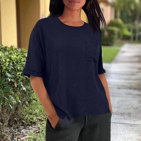 Vmvidoty Womens T Shirts Summer Tops Short Sleeve Crew Neck Casual Business Dressy Blouses Summer Clothes Fashion Outfits Tees Navy M