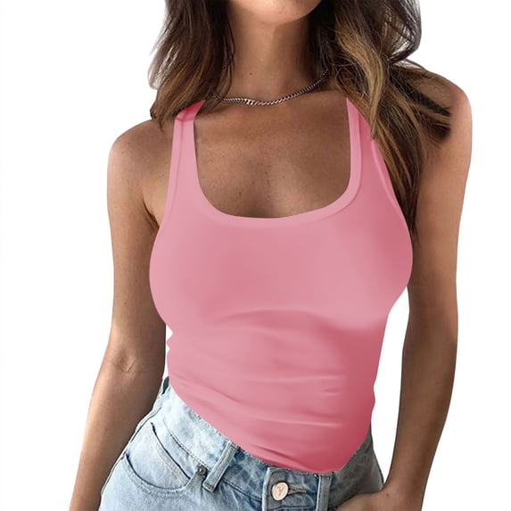Vmvidoty Womens Tank Tops U Neck Summer Tanks Cami Sleeveless Tops Basic Shirt Ribbed Racerback Blouses Pink L